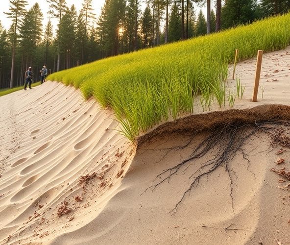 Czy trawa z siewu w Podkowie Leśnej zatrzyma erozję piaskowej skarpy?